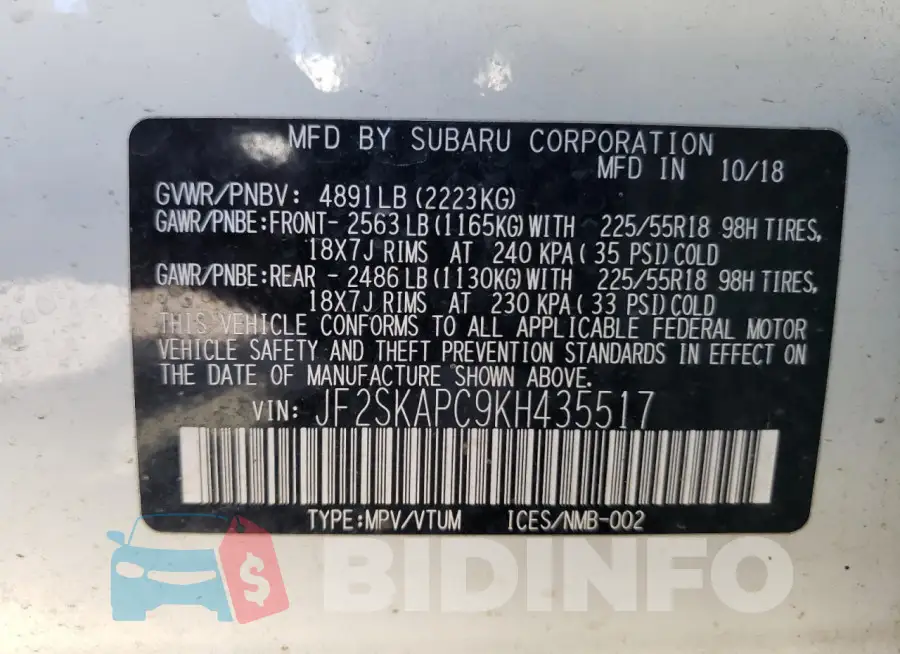 JF2SKAPC9KH435517 Photo# 13