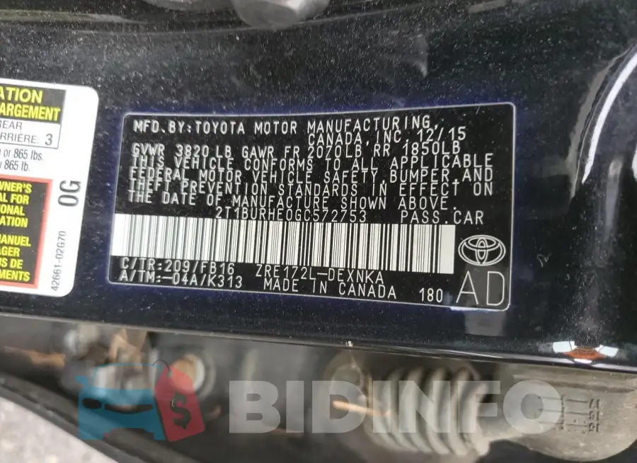 2T1BURHE0GC572753 Photo# 13