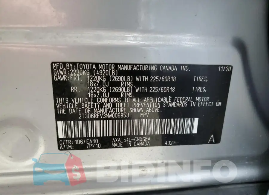 2T3D6RFV3MW006853 Photo# 13