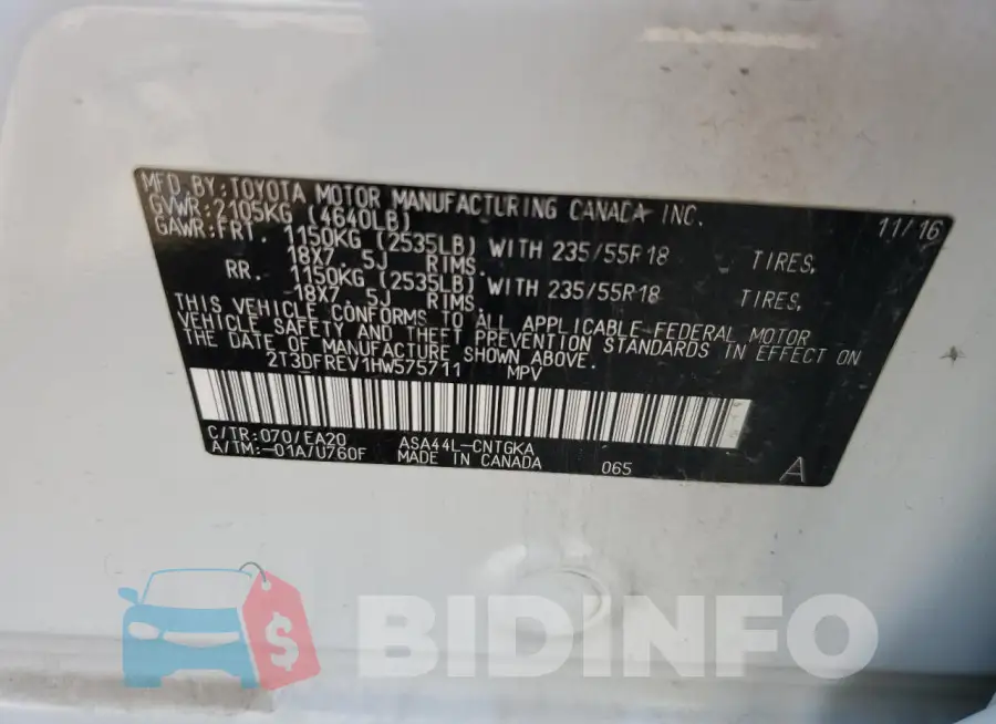 2T3DFREV1HW575711 Photo# 13
