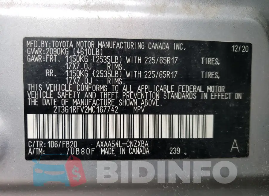 2T3G1RFV2MC167742 Photo# 14