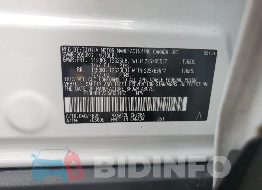 2T3H1RFV3RW338167 Photo# 13