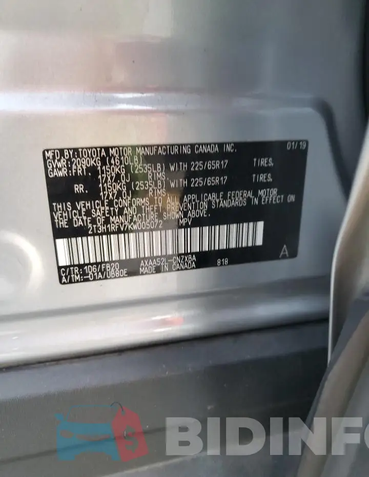 2T3H1RFV7KW005072 Photo# 13