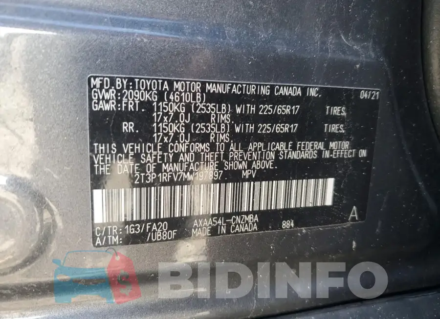 2T3P1RFV7MW197897 Photo# 13