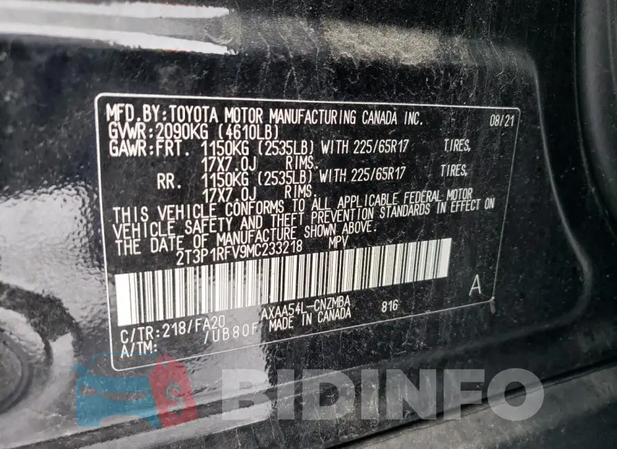 2T3P1RFV9MC233218 Photo# 13