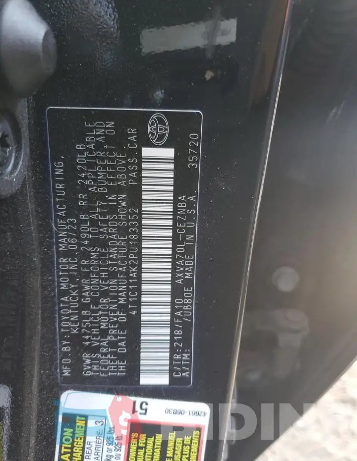 4T1C11AK2PU183352 Photo# 12