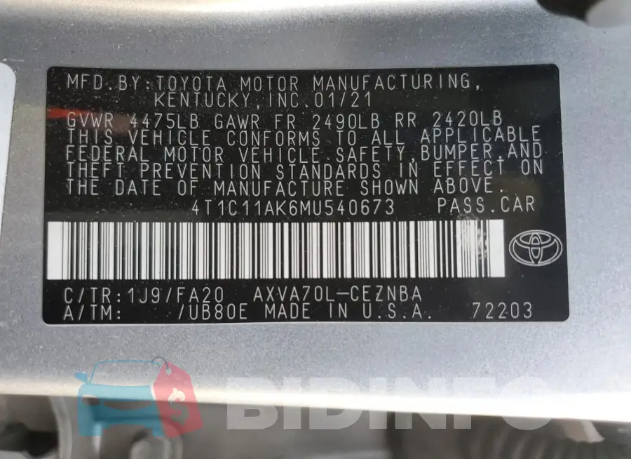 4T1C11AK6MU540673 Photo# 13