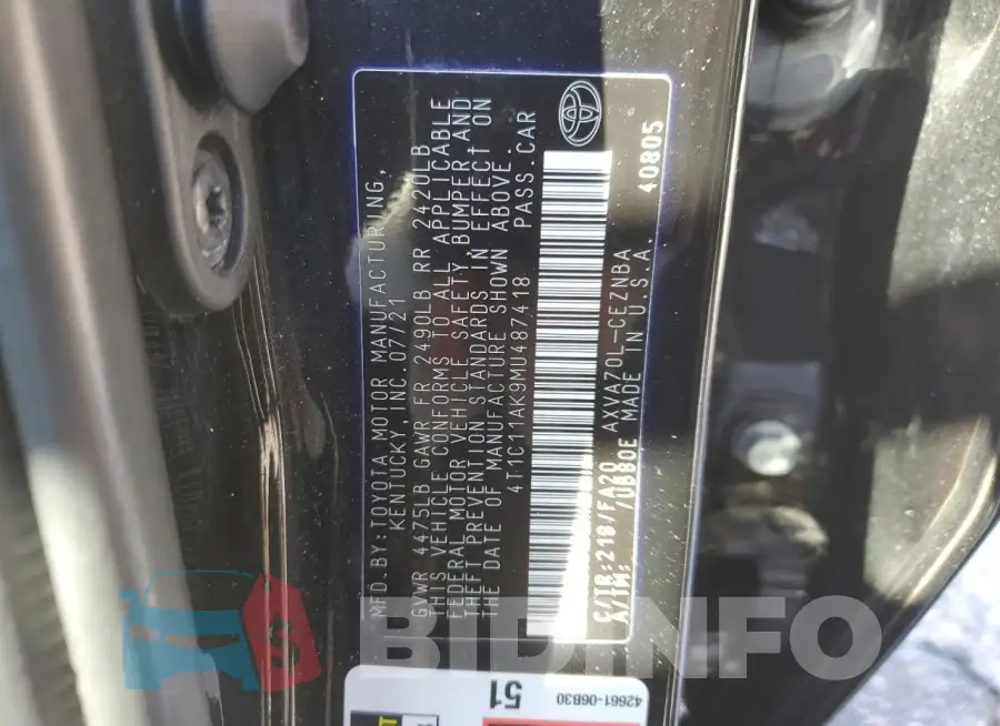 4T1C11AK9MU487418 Photo# 13
