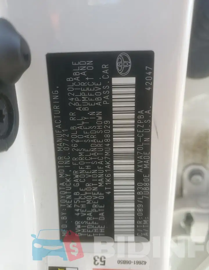 4T1K61AK7MU488029 Photo# 12