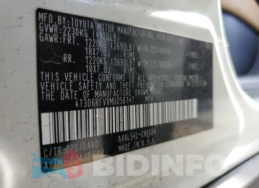 4T3D6RFVXMU056147 Photo# 13