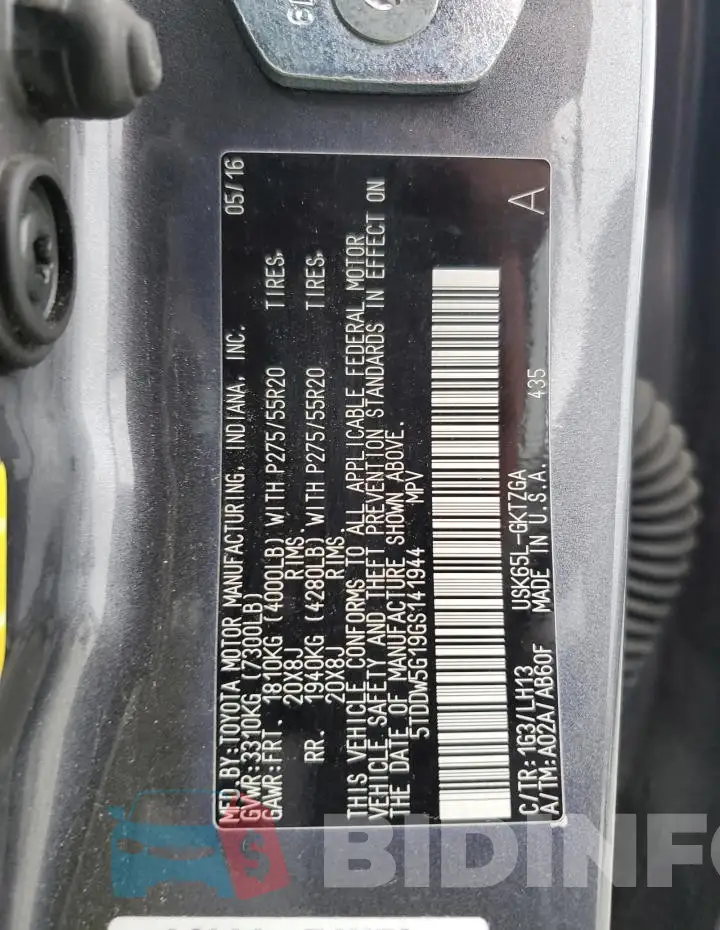 5TDDW5G19GS141944 Photo# 13