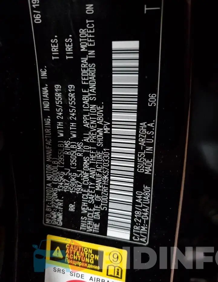 5TDDZRFH9KS703301 Photo# 14
