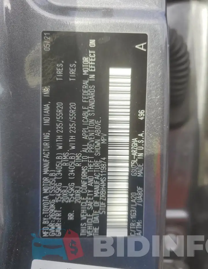 5TDFZRBH4MS119874 Photo# 13
