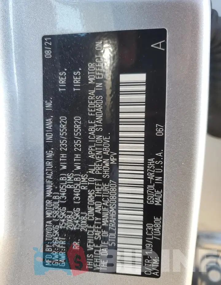 5TDLZRAH6MS080807 Photo# 13