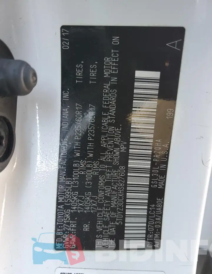5TDYZ3DCXHS827608 Photo# 13