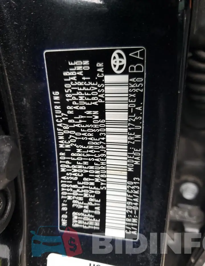 5YFBURHE9JP743006 Photo# 12