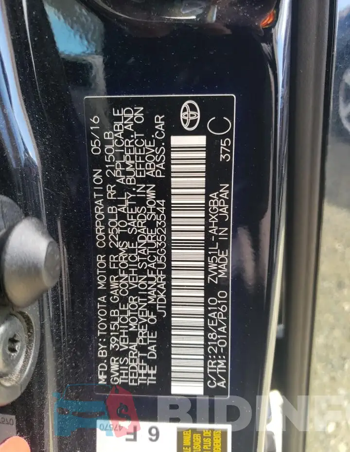 JTDKARFU5G3523544 Photo# 12