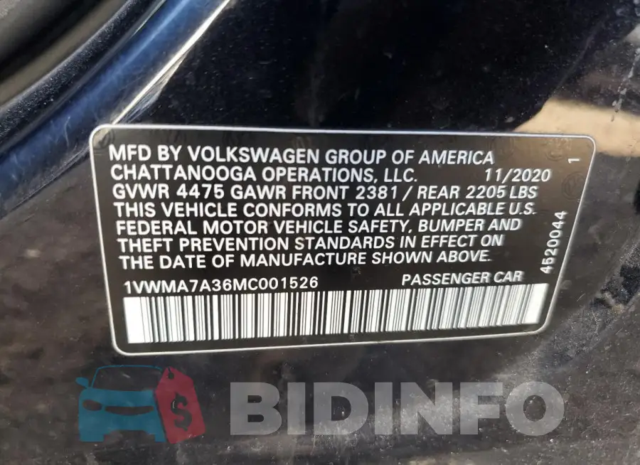 1VWMA7A36MC001526 Photo# 12