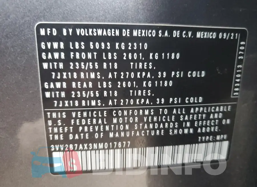 3VV2B7AX3NM017677 Photo# 14