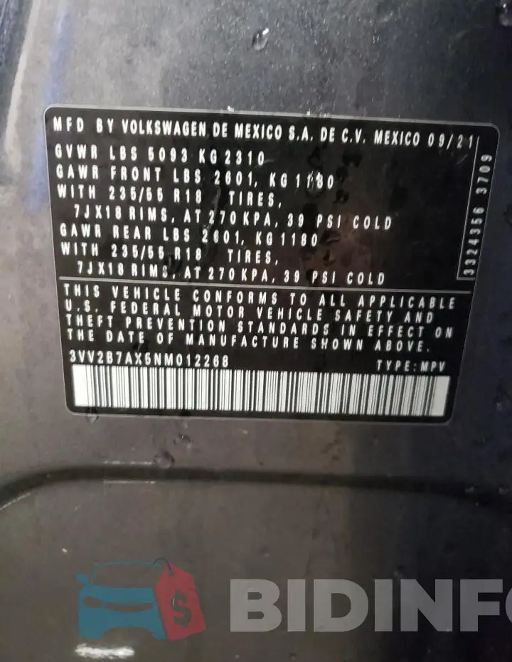 3VV2B7AX5NM012268 Photo# 12