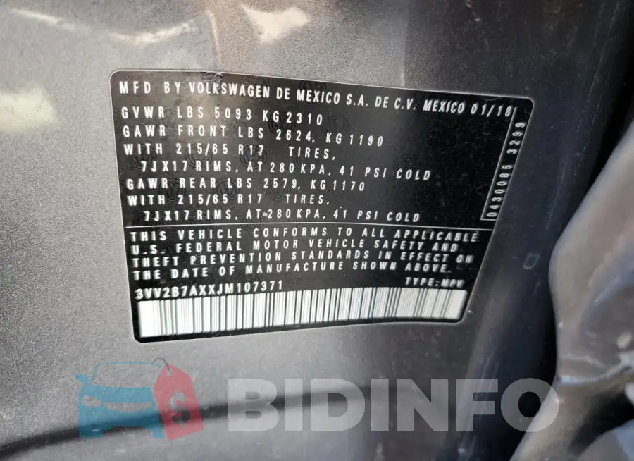 3VV2B7AXXJM107371 Photo# 13