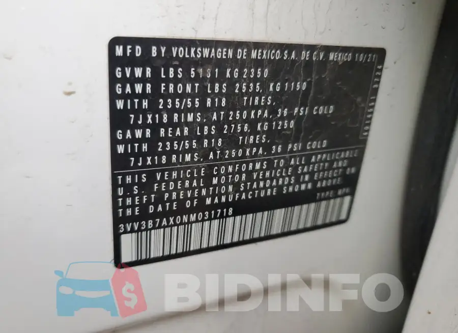 3VV3B7AX0NM031718 Photo# 13