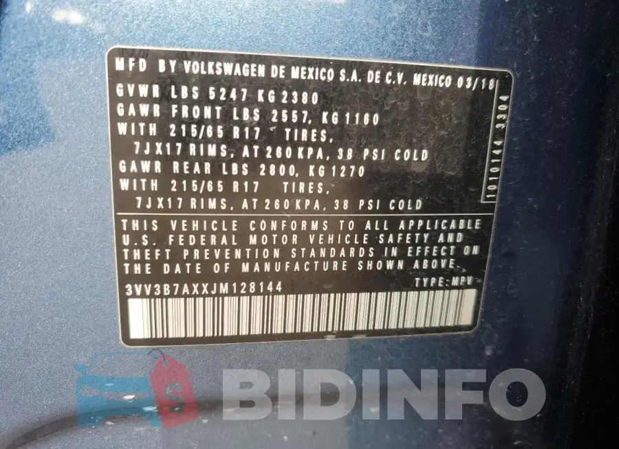 3VV3B7AXXJM128144 Photo# 14