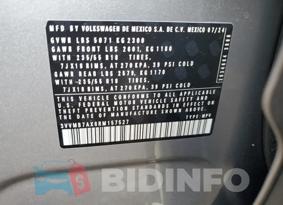 3VVMB7AX6RM157527 Photo# 14