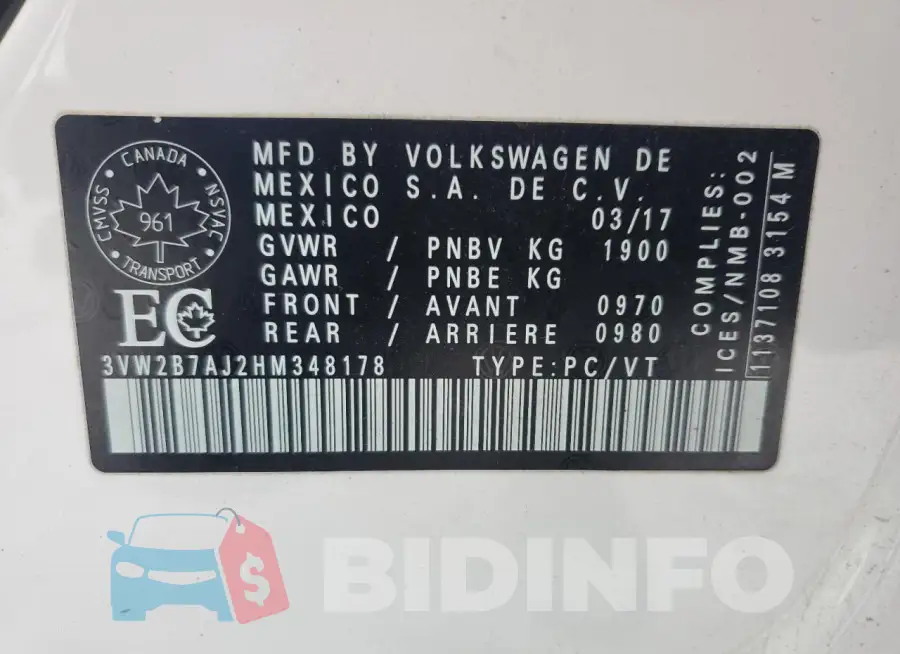 3VW2B7AJ2HM348178 Photo# 12