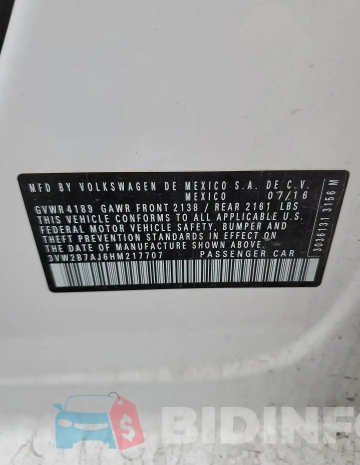 3VW2B7AJ6HM217707 Photo# 12