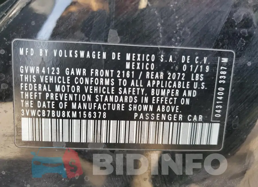 3VWCB7BU8KM156378 Photo# 13