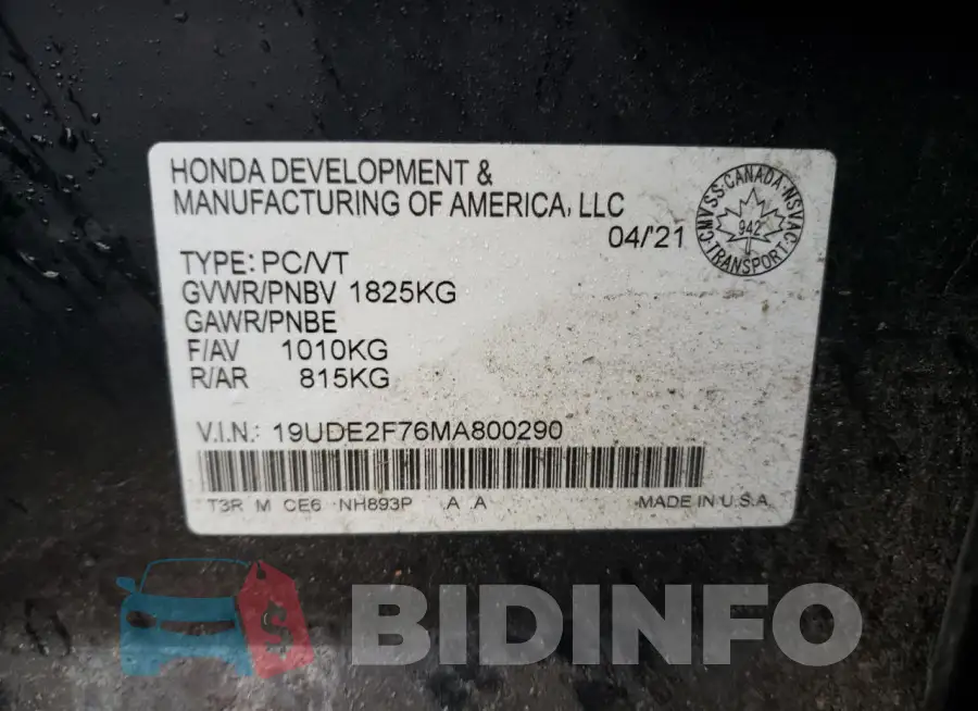 19UDE2F76MA800290 Photo# 12
