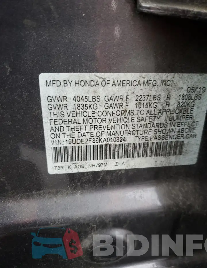 19UDE2F86KA010624 Photo# 12