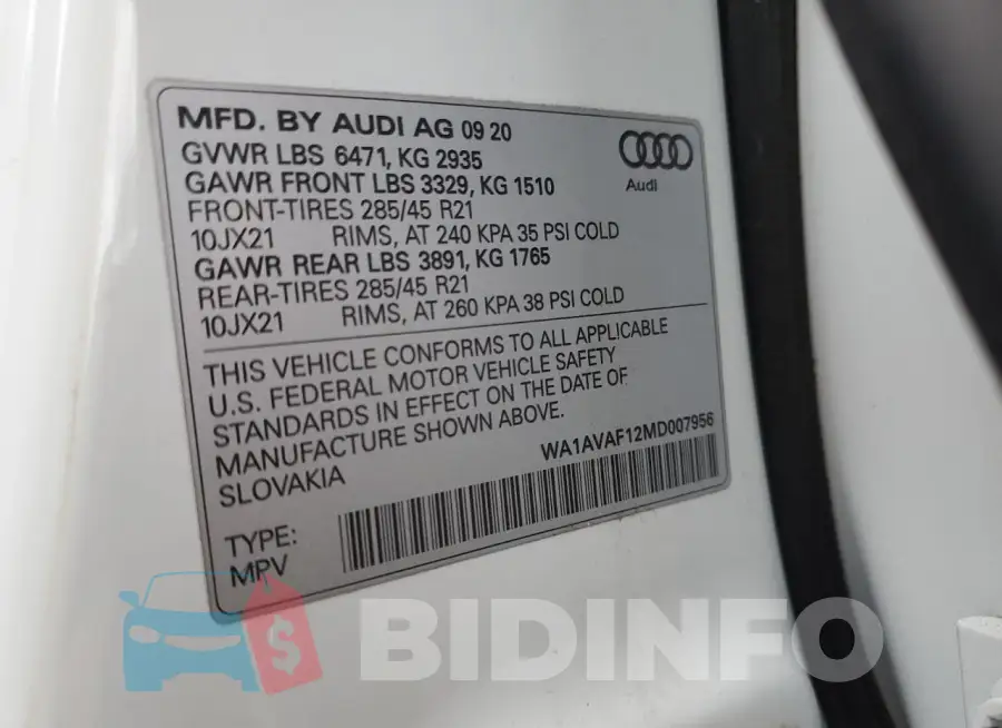 WA1AVAF12MD007956 Photo# 13