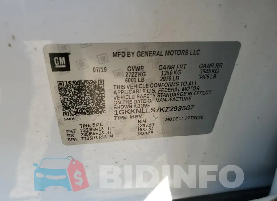 1GKKNLLS7KZ293567 Photo# 13