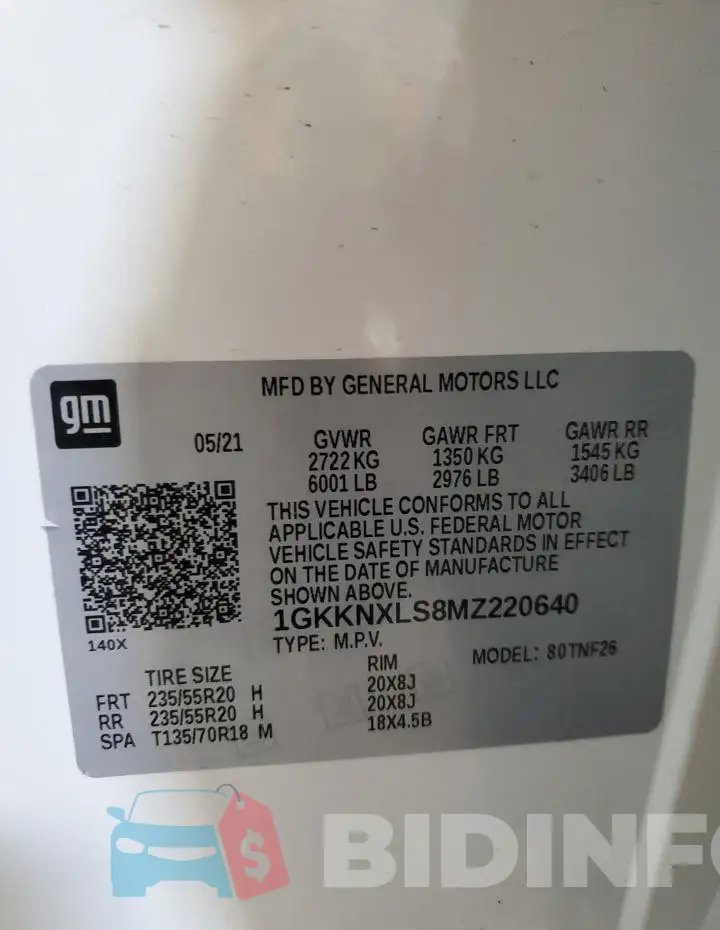 1GKKNXLS8MZ220640 Photo# 13