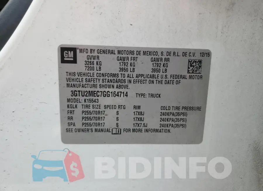 3GTU2MEC7GG164714 Photo# 13