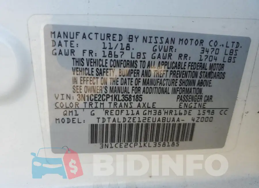 3N1CE2CP1KL358185 Photo# 13