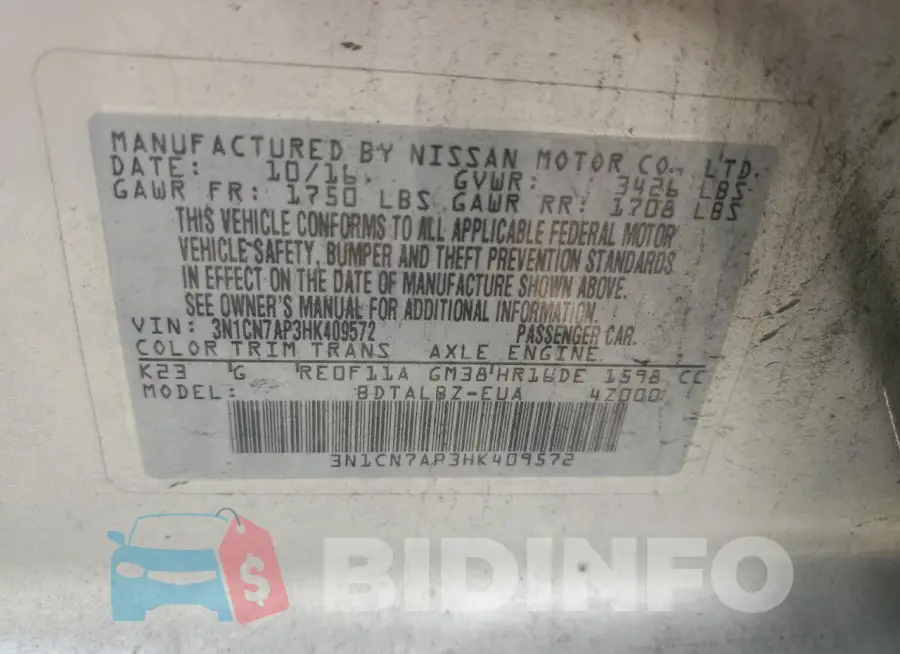 3N1CN7AP3HK409572 Photo# 12