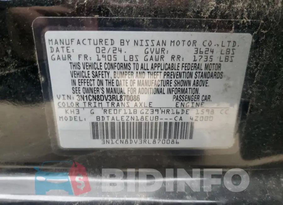 3N1CN8DV3RL870086 Photo# 12