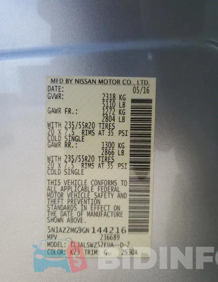 5N1AZ2MG9GN144216 Photo# 14