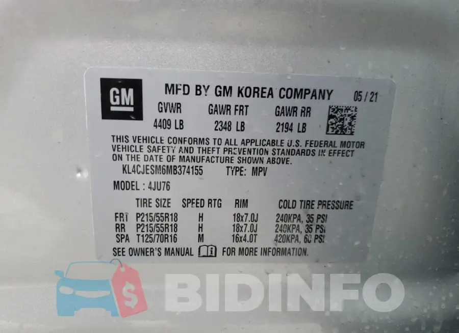 KL4CJESM6MB374155 Photo# 13