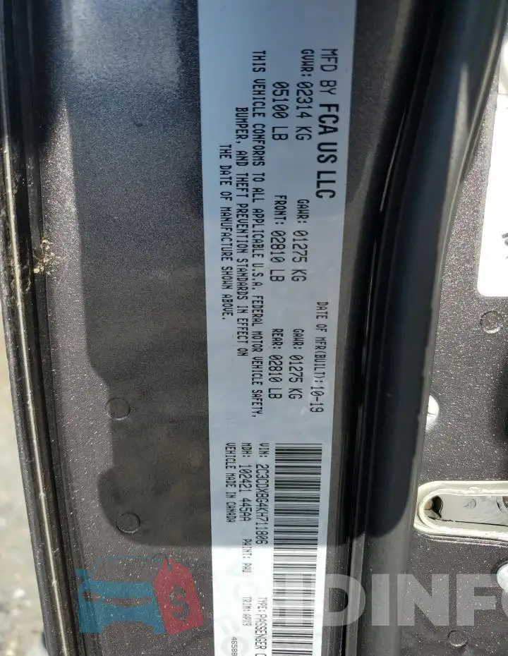 2C3CDXBG4KH711806 Photo# 12