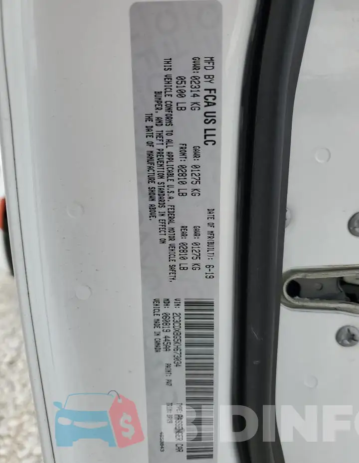 2C3CDXBG5KH673034 Photo# 12