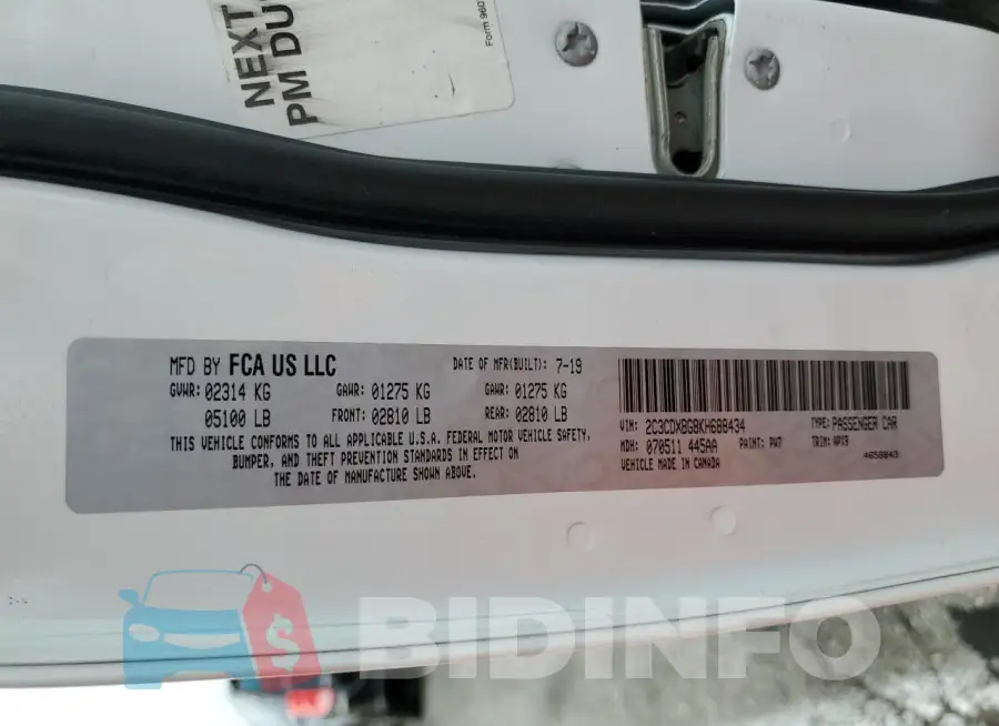2C3CDXBG8KH688434 Photo# 13