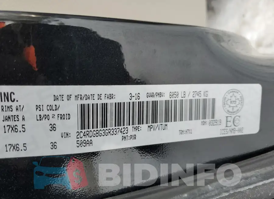 2C4RDGBG3GR337423 Photo# 13
