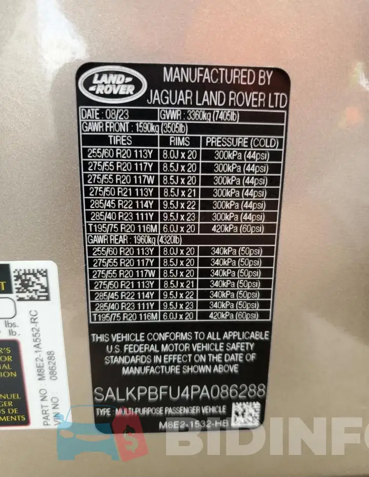 SALKPBFU4PA086288 Photo# 13