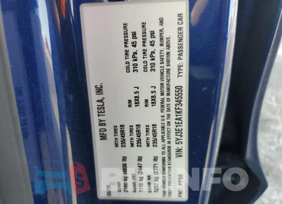 5YJ3E1EA1KF345550 Photo# 12