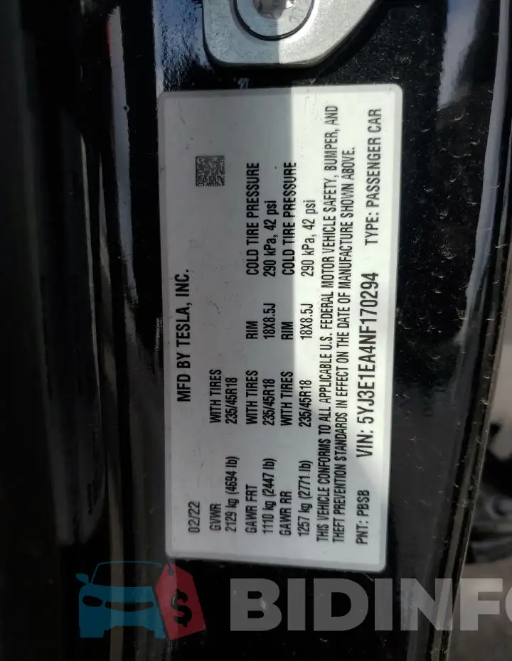 5YJ3E1EA4NF170294 Photo# 12