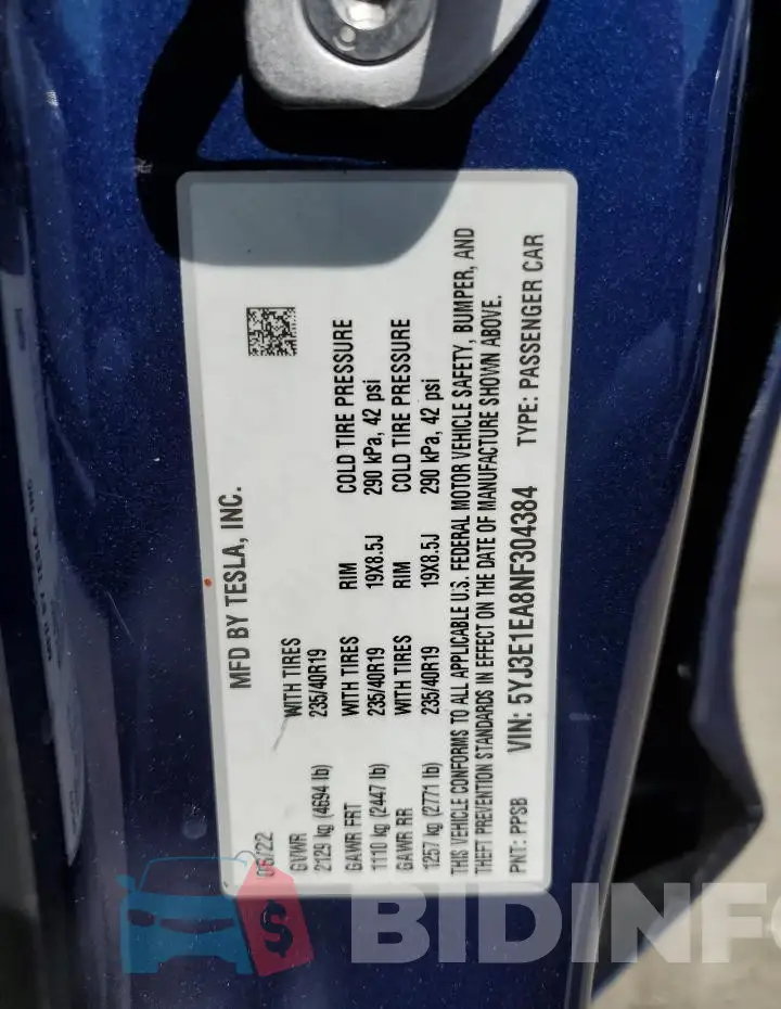 5YJ3E1EA8NF304384 Photo# 12